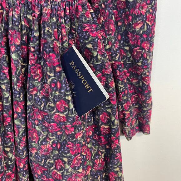 Vintage Laura Ashley Floral Corduroy Long Sleeve Dress Prairie Cottage womens 8 - Picture 3 of 12